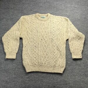 AranCrafts Ireland Mens Wool Cable Knit Sweater Cream Oatmeal Fleck Small S